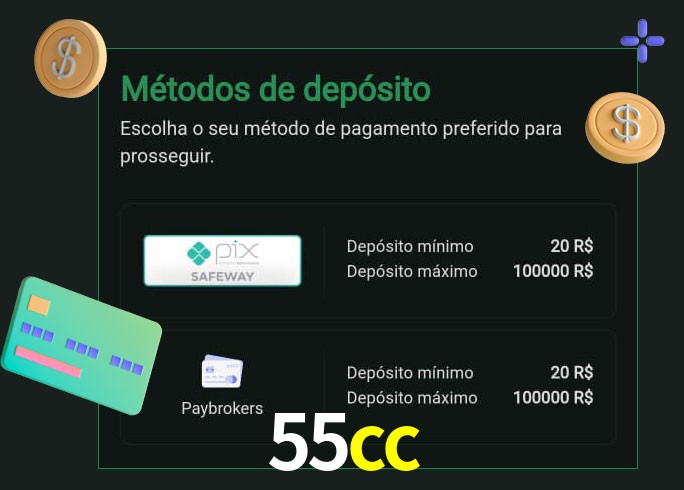 O cassino 55cc oferece uma grande variedade de métodos de pagamento